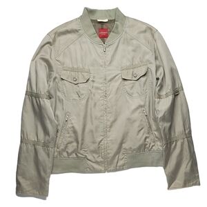 Vintage Silk Lightweight Aviator Bomber Sage Jacket Quiet Luxury Elevated Medium